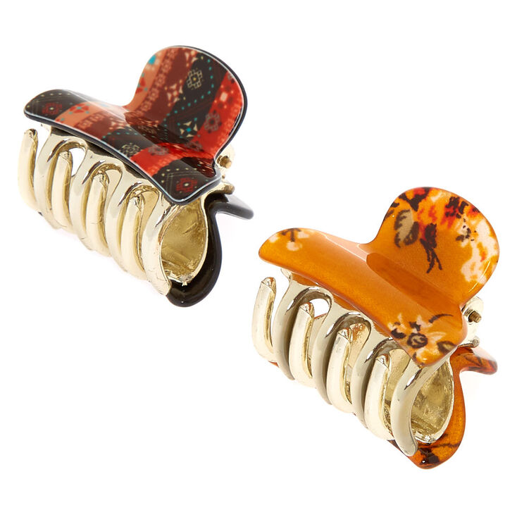 Boho Aztec Floral Mini Hair Claws - 2 Pack,