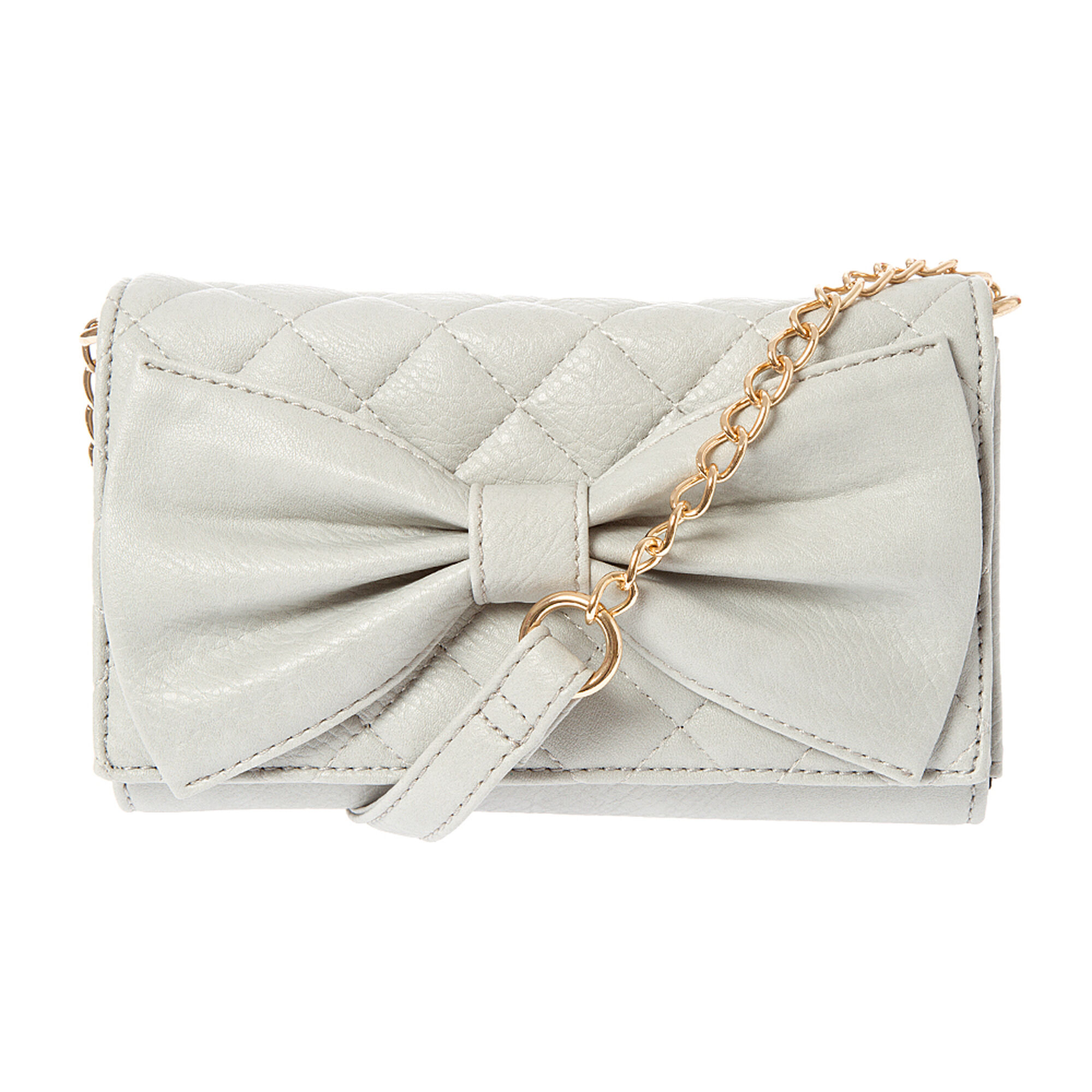 Carrington Dove Gray Quilted Faux Leather Crossbody Bag with Bow | Icing US