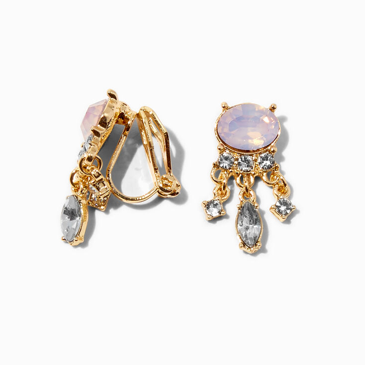 Gold-tone Pink Pearl Dangle Stud Earrings,