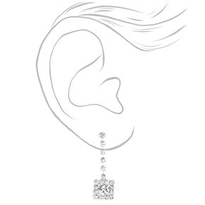 Silver Crystal Square 16&quot; Necklace &amp; 1&quot; Drop Earrings Jewelry Set - 2 Pack,