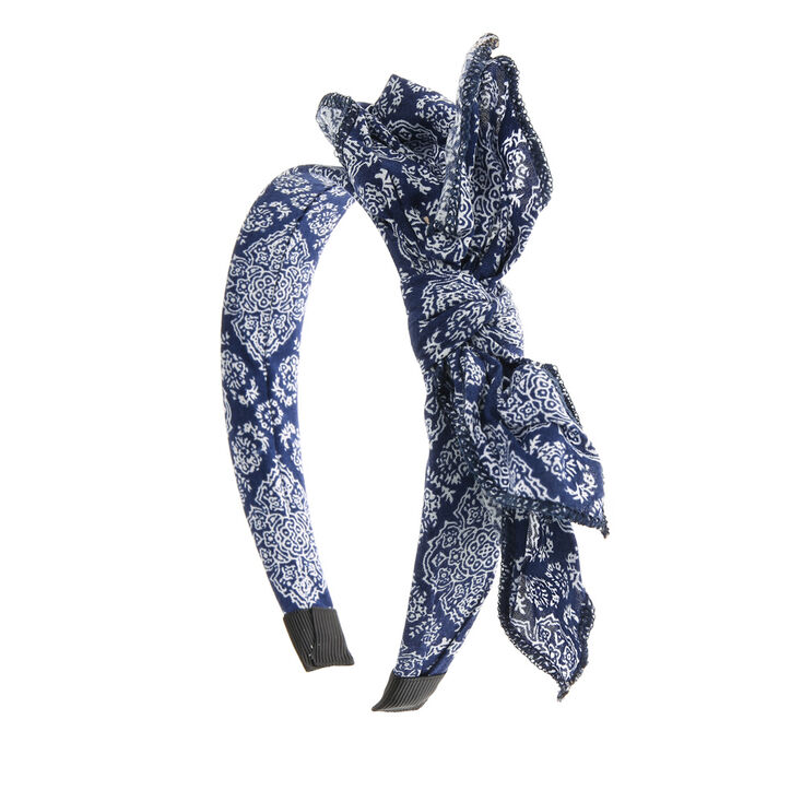 Navy Paisley Print Knotted Bow Headband,