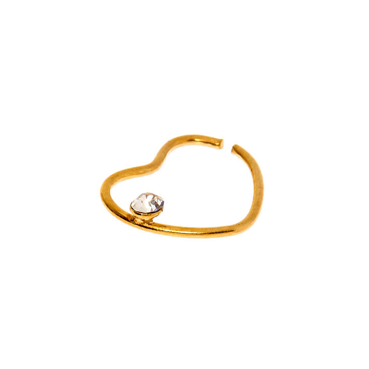 Sterling Silver Gold 22G Crystal Heart Rook Earring,