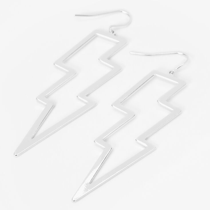 Silver Lightning Bolt Outline 2&quot; Drop Earrings,
