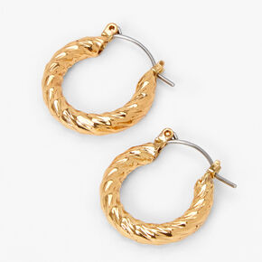Gold 10MM Textured Hinge Hoop Earrings,