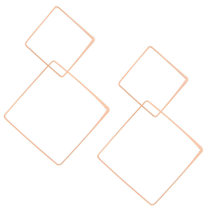 Rose Gold-Tone Geometric Diamond Drop Earrings,