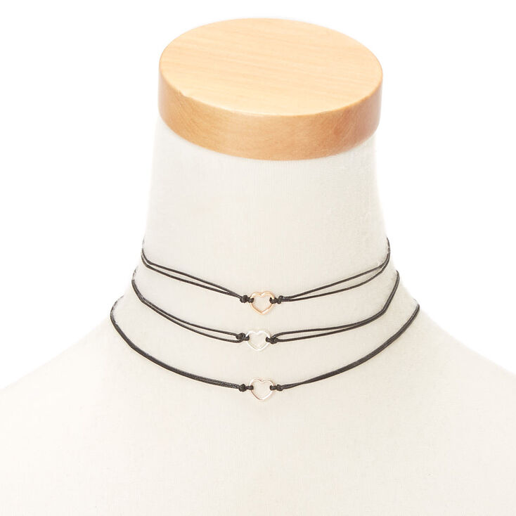 Mixed Metal Heart Choker Necklaces - 3 Pack,
