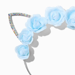 Blue Flower Iridescent Crystal Cat Ears Headband,