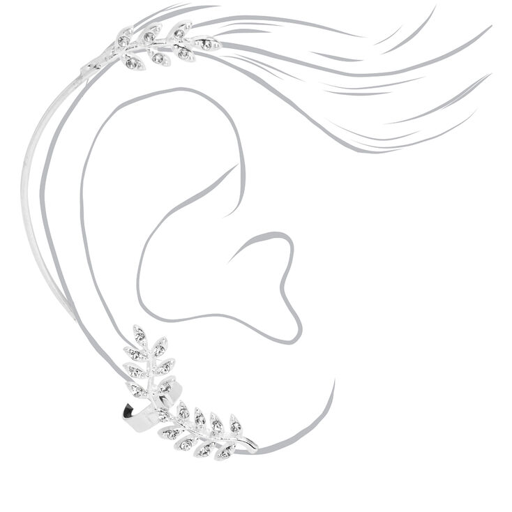 Silver Embellished Leaf Ear Cuff Connector Earring,