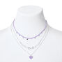 Silver &amp; Purple Heart Chain Multi Strand Necklace,
