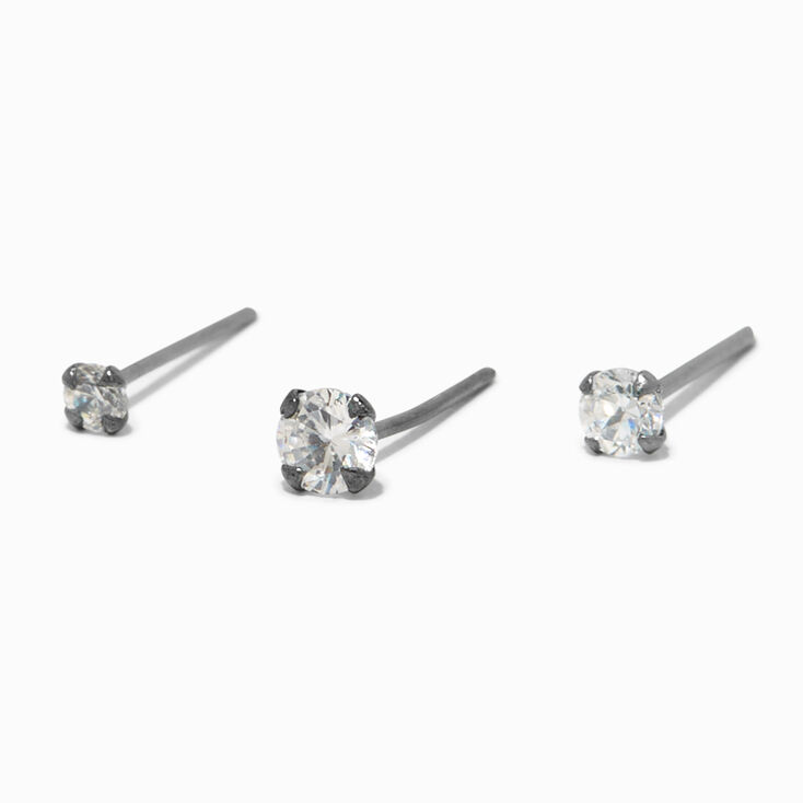 Sterling Silver 20G Square Crystal Nose Studs &#40;3 Pack&#41;,