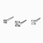 Sterling Silver 20G Square Crystal Nose Studs &#40;3 Pack&#41;,