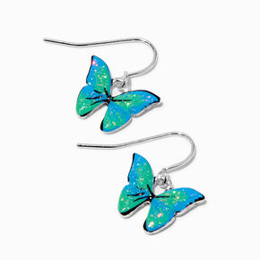 Blue &amp; Green Glitter Butterfly 0.75&quot; Drop Earrings,