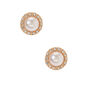 Gold Embellished Halo Pearl Stud Earrings,