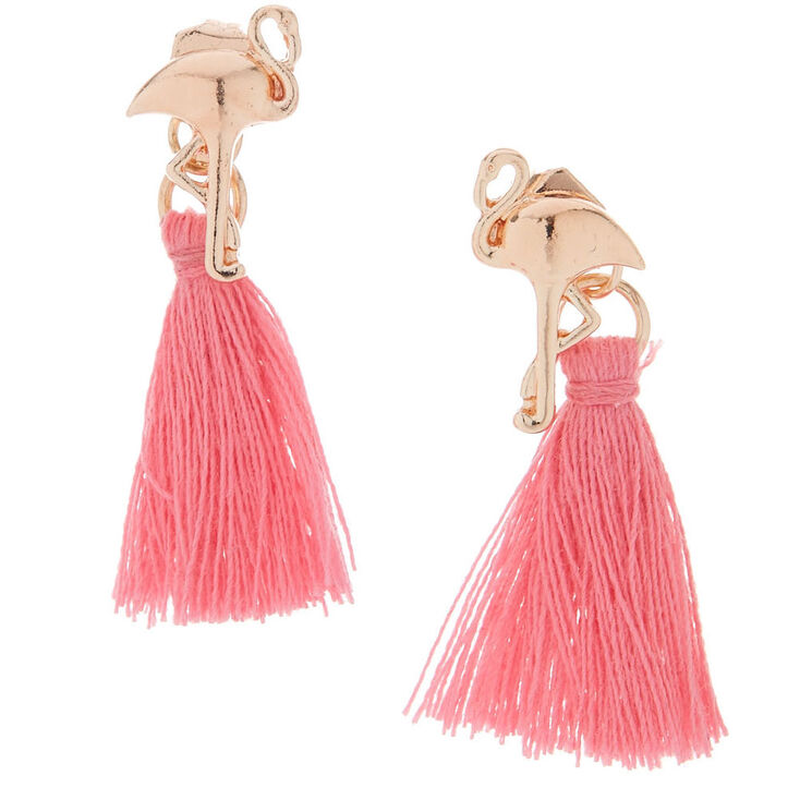 Pink Flamingo Front & Back Tassel Earrings,