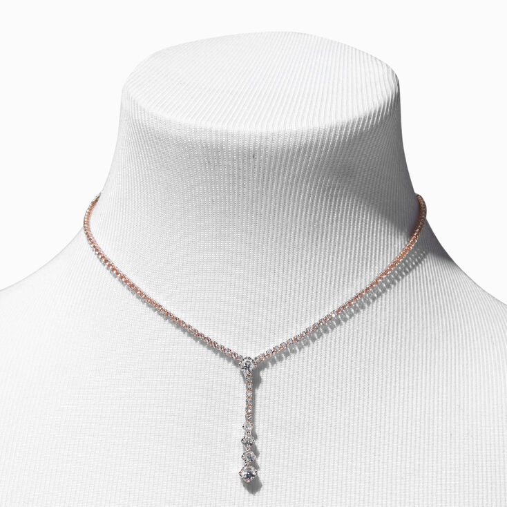 Rose Gold Rhinestone Teardrop Y-Neck Necklace &amp; Drop Earrings Set - 2 Pack,