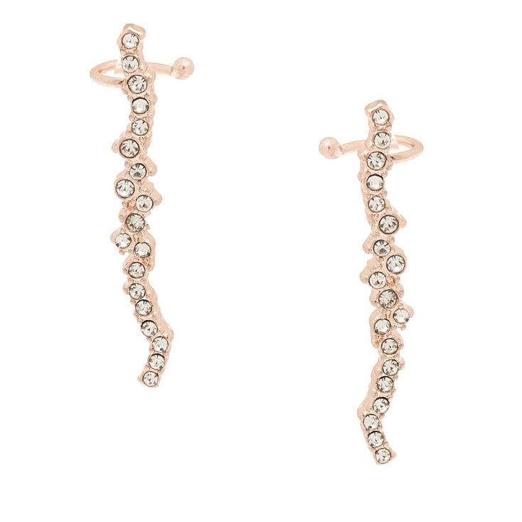 Rose Gold 1.5" Crystal Ear Crawler Earrings,