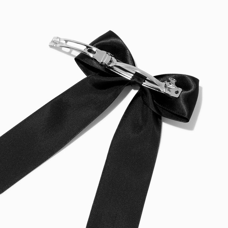 Black Satin Long Tail Bow Hair Clip,