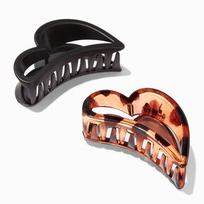 Tortoiseshell &amp; Black Open Heart Hair Claws - 2 Pack,