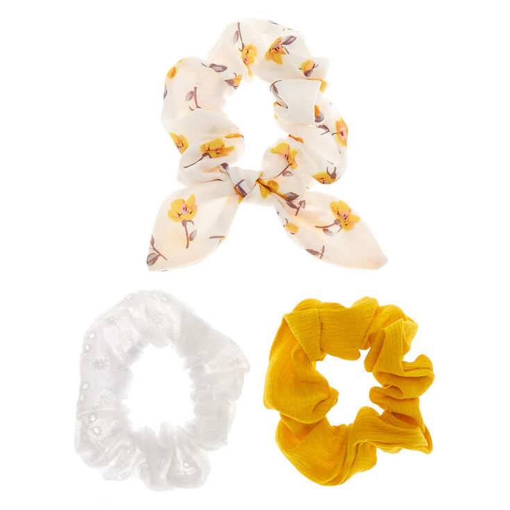 Small Country Eyelet Hair Scrunchies - Yellow, 3 Pack,