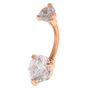 Rose Gold 14G Round Cubic Zirconia Stone Belly Ring,