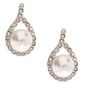 Glass Pearl Teardrop Stud Earrings,