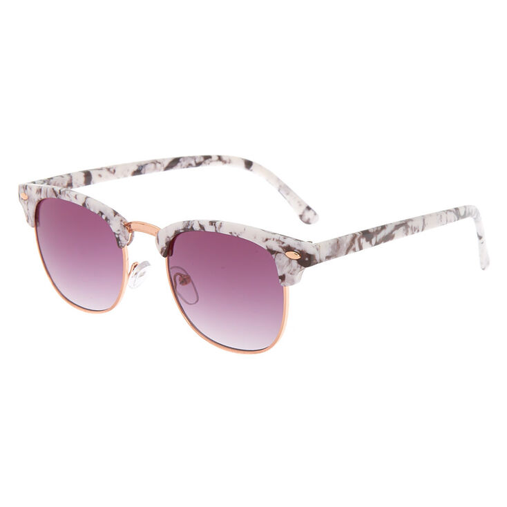 Rose Gold Marble Browline Sunglasses - White,