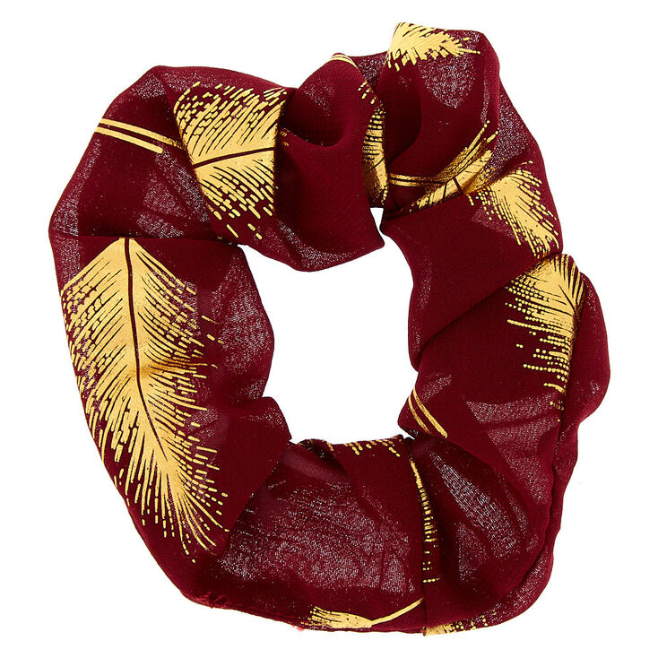 Metallic Leaf Hair Scrunchie - Burgundy Red,