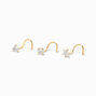 Sterling Silver Gold 22G Heart, Ball &amp; Star Nose Stud - 3 Pack,