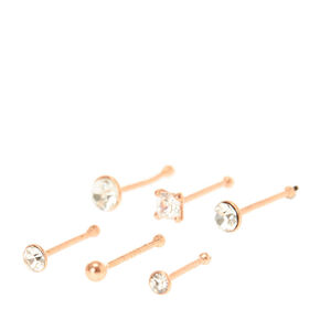 24G Sterling Silver Rose Gold Nose Studs - 6 Pack,