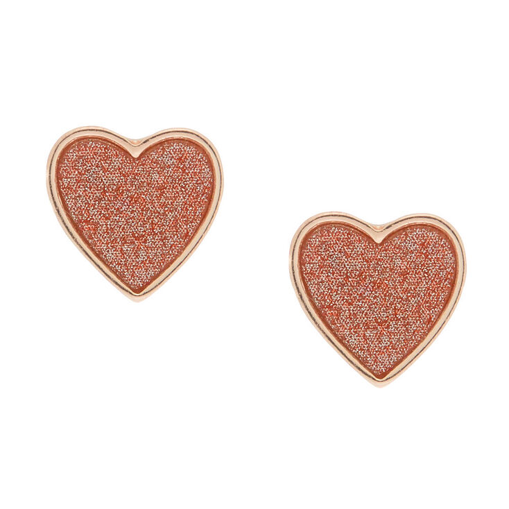 Rose Gold Glitter Heart Stud Earrings,