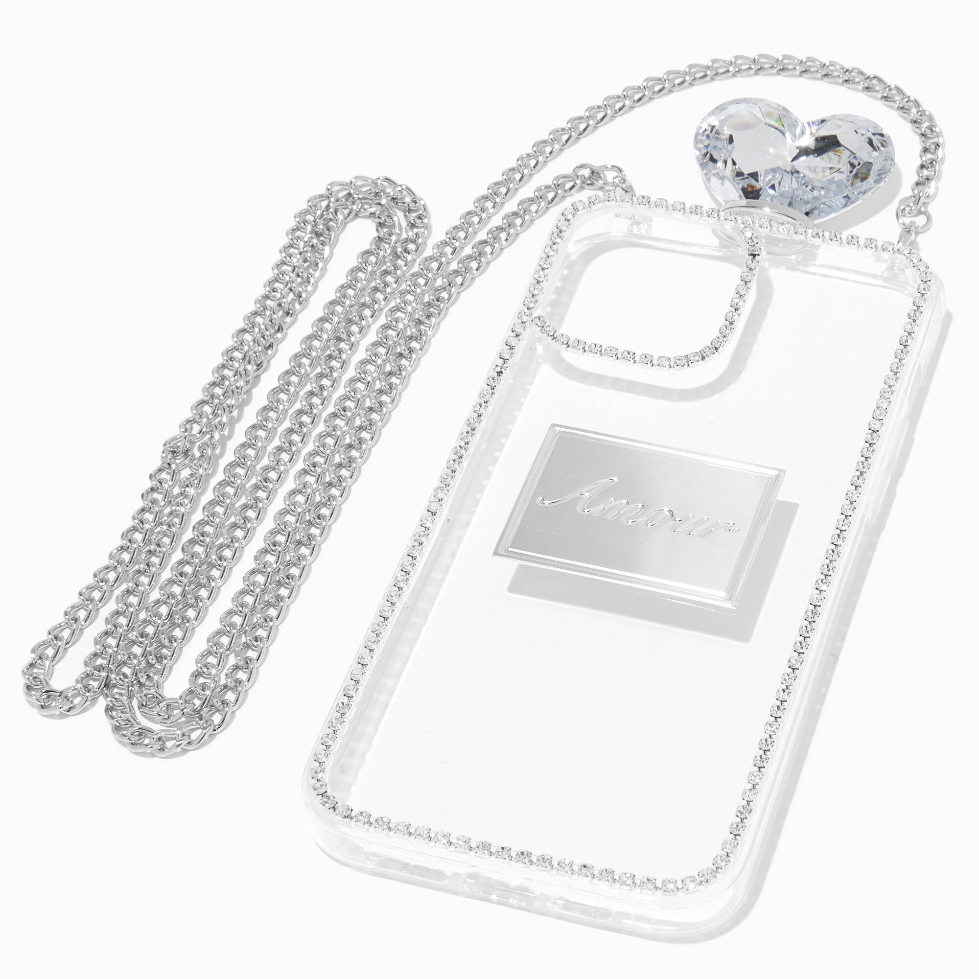 Luxury Perfume Bottle Design 3D Diamond Handmade Phone TPU Soft Cases For  iPhone 14 12 13 Pro XS Max Cover With Metal Chain