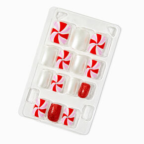 Christmas Peppermint Swirl Square Press On Faux Nail Set -  24 Pack,