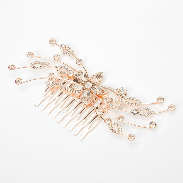 Rose Gold Rhinestone Flowers &amp; Vines Hair Comb,