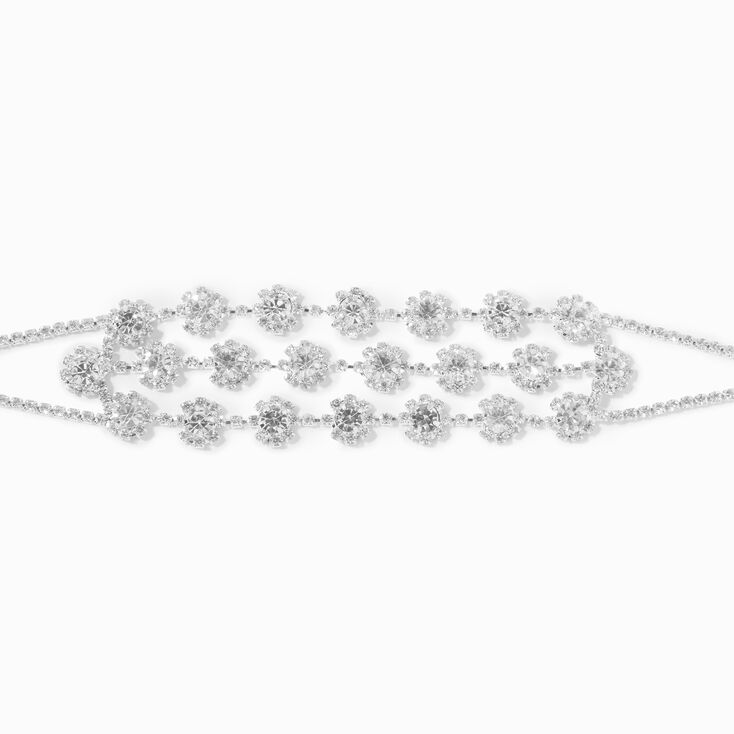 Silver-tone Three-Row Rhinestone Halo Bracelet,