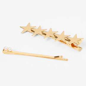 Gold Star Pearl Hair Pin And Clip - 2 Pack,