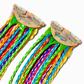 Rainbow Braids Faux Hair Clip In Extensions - 2 Pack,