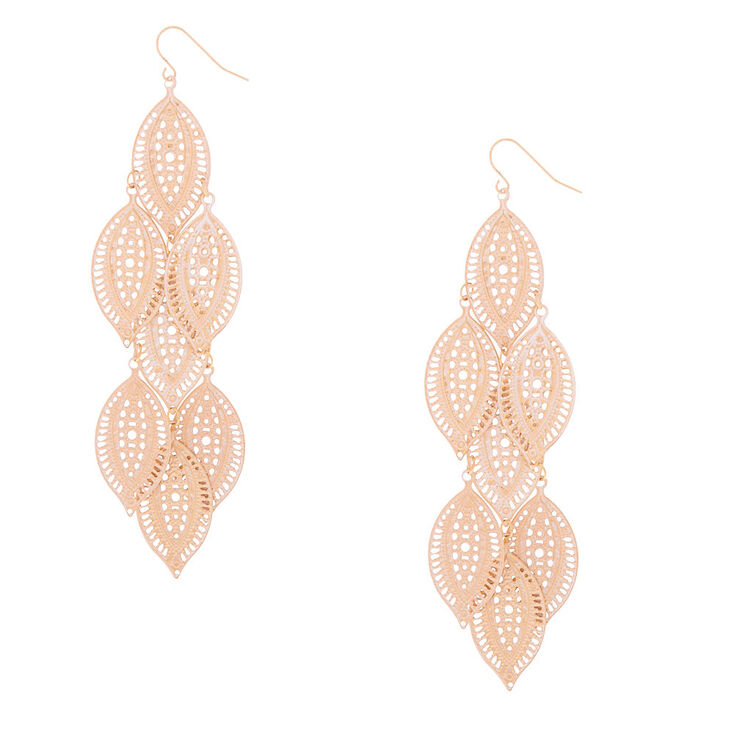 Gold 4.5" Filigree Leaf Drop Earrings,