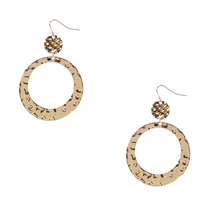 Hammered Gold Double Circle Drop Earrings,