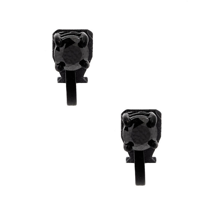 Black Cubic Zirconia Round Clip On Stud Earrings - 5MM,