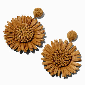 Brown Raffia Sunflower 3&quot; Drop Earrings ,