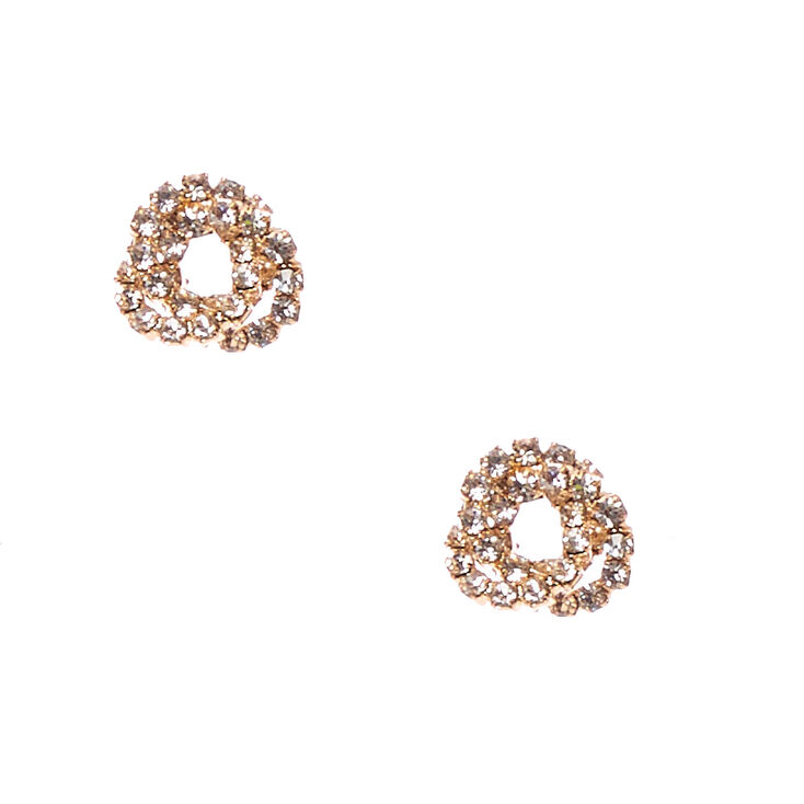 Gold Tone Faux Crystal Lined Knot Stud Earrings,