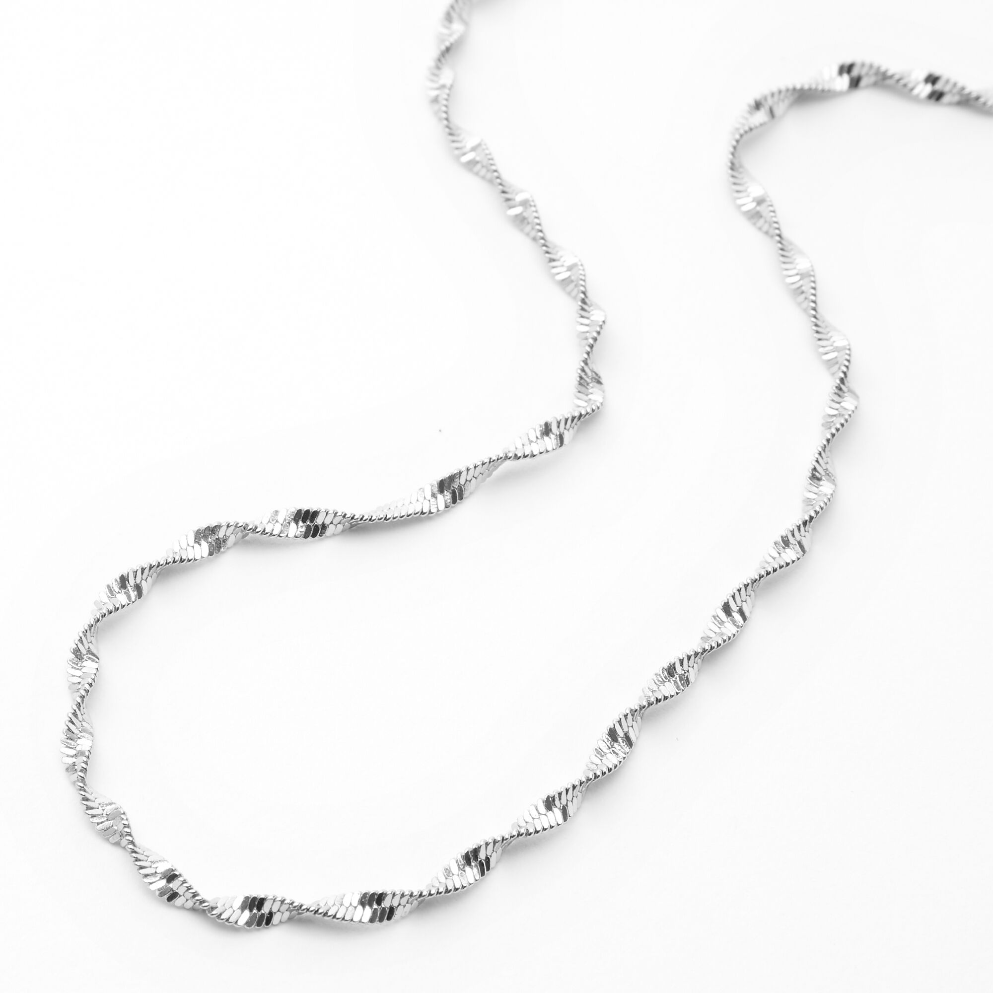Silver Twisted Diamond Cut Chain Necklace Icing US