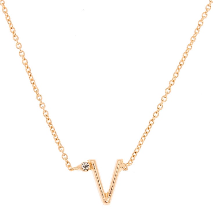 Gold Initial Necklace - V,