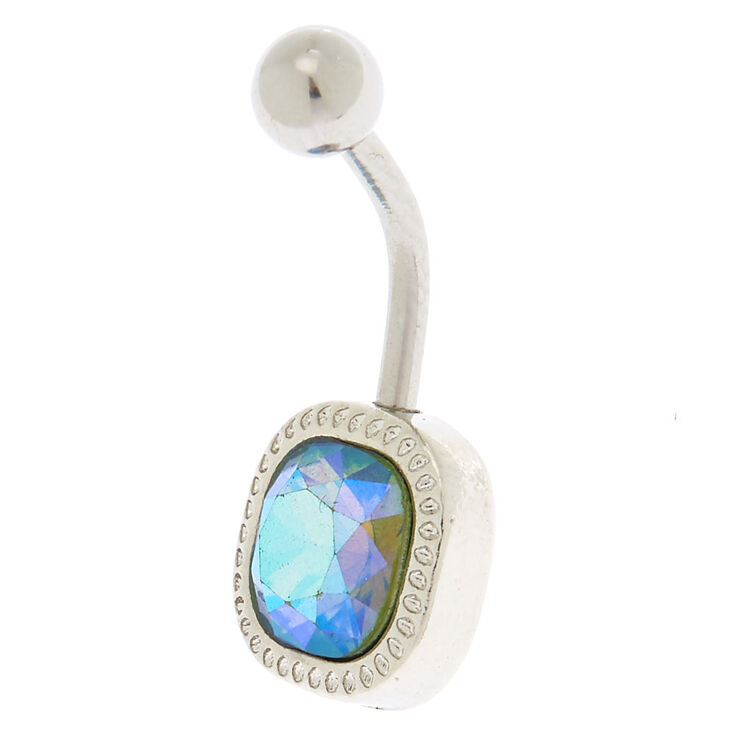 Silver 14G Holographic Halo Belly Ring - Turquoise,