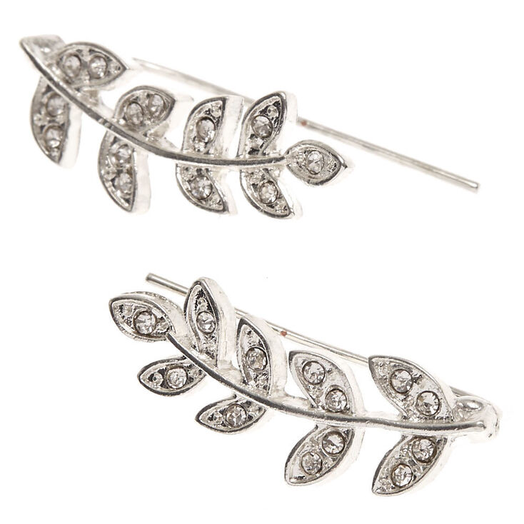 Faux Crystal Leaves Silver Tone Ear Crawler,