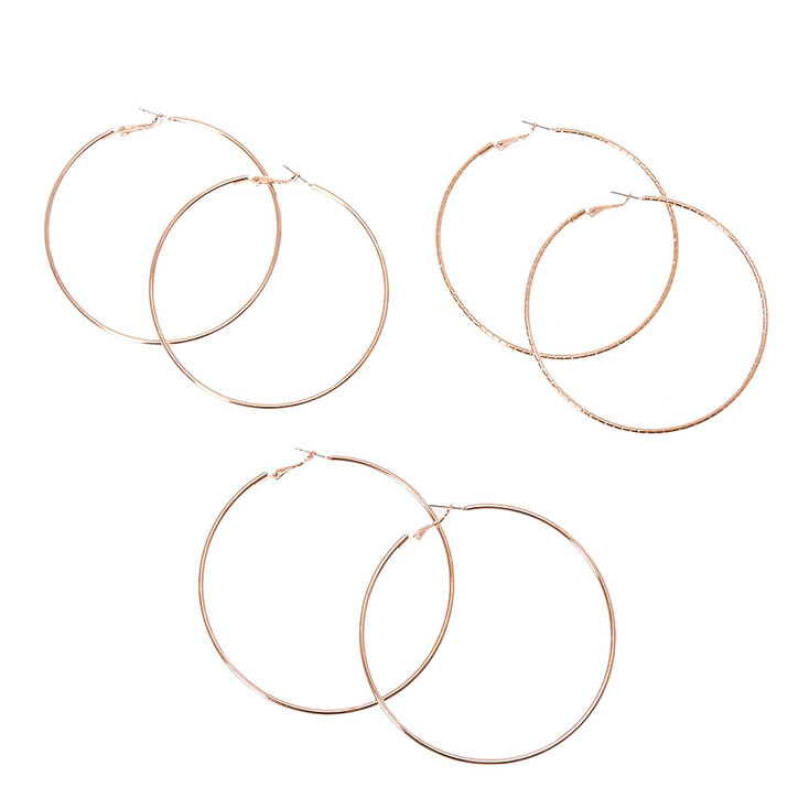 Skinny Rose Gold Tone Texture Hoop Earrings,