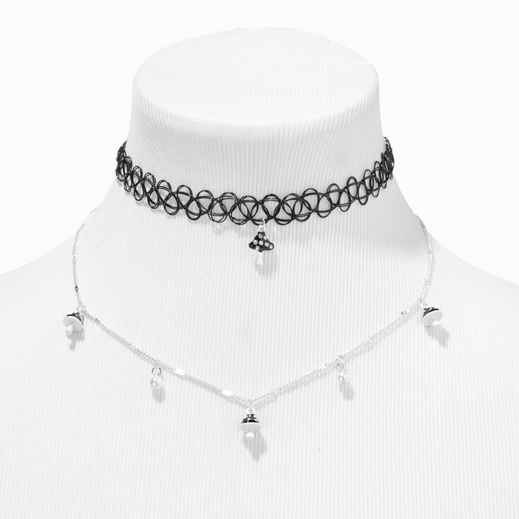 Black Mushroom Tattoo Choker &amp; Charm Necklaces &#40;2 Pack&#41;,