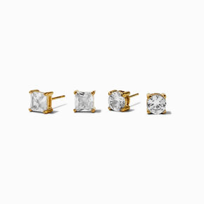 Gold-tone Stainless Steel Cubic Zirconia 6MM Square &amp; Round Stud Earrings - 2 Pack,