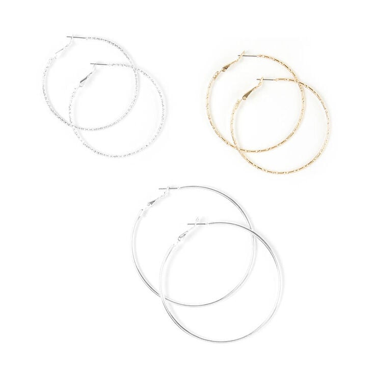 Polished & Laser Cut Hoop Earrings - 3 Pack,