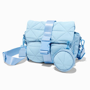 Baby Blue Quilted Nylon Crossbody Messenger Bag,